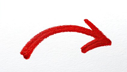 Simple red, curved arrow on textured white surface points to the right