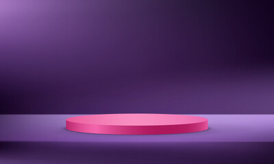 Dark Purple background vector 3d with Pink podium Space for selling products on the website. Abstract wallpaper design with copy space to display your products. Vector illustration.