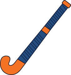 Blue and Orange Field Hockey Stick with Striped Grip and Curved Head Keywords: field hockey stick, hockey stick, sports equipment