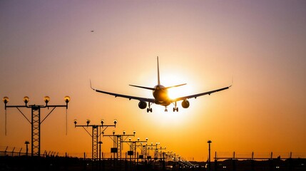 The moment the plane takes off at sunset