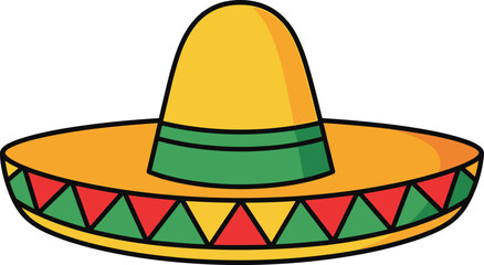 Colorful Sombrero Hat with Yellow Crown and Orange Brim with Red and Green Triangle Pattern Keywords: sombrero, hat, mexican hat