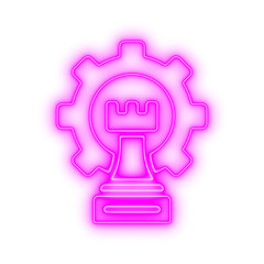 Vibrant pink glowing symbol of an idea bulb inside a cog for innovation or settings