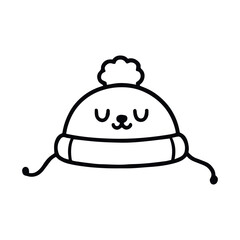 A children's hat with a pompom, smiling softly through, vector illustration