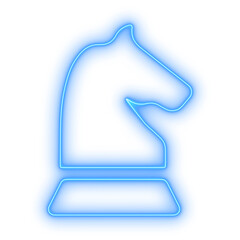 Luminous blue neon chess knight icon for a business strategy or game interface