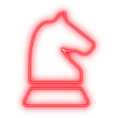 Electric red neon horse figure from chess, a sign for strategic moves