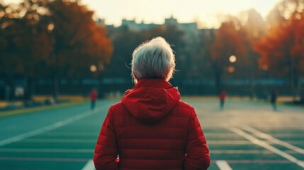 Senior woman enjoying a peaceful walk in autumn park