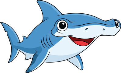 Fototapeta premium Cute Cartoon Hammerhead Shark Smiling and Swimming on White Background animal