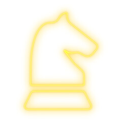 Shining yellow neon strategy icon, a chess knight for a business game plan