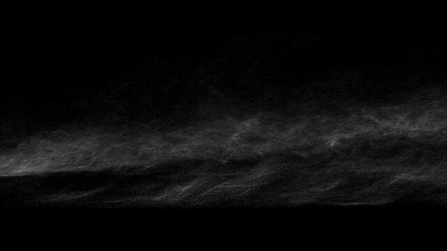 Horizontal wind blowing white snow or dust across screen. Atmospheric overlay for blizzard or sandstorm effects