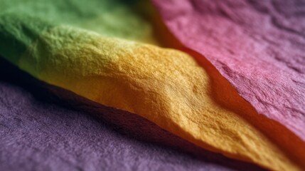 Close-up View of Colorful Textile Fabric Showing Bright Shades of Green, Yellow, Pink, and Orange with Soft Texture and Natural Lighting