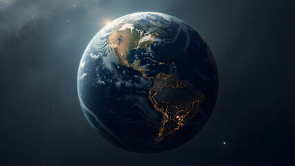 Fototapeta premium Kintsugi Earth – Planet with Golden Cracks, Environmental Restoration Concept