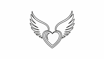 Obraz premium Elegant outline of a heart with outstretched wings, symbolizing love and freedom.