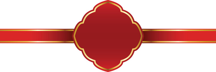Red and Gold Flower Rosette Ribbon Badge Design Element. Frame Template on Transparent background.