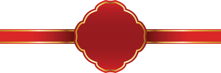 Red and Gold Banner with Flower Frame. Gift and Present Design Element. Frame Template on Transparent background.