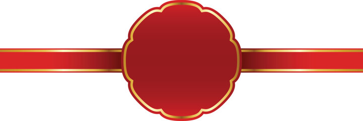 Red Banner with Flower Shape and Gold Trim. Frame Template on Transparent background.