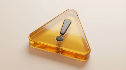 Glossy Amber-Yellow Triangular Alert Icon with Exclamation Mark on Neutral Background