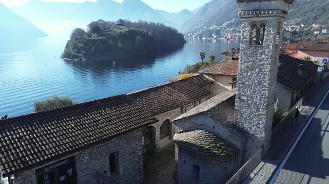 View of Comacina island from the village of Ossuccio on Lake Como