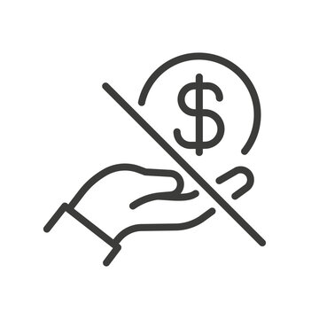 stop corruption icon, no cash, prohibition bribery, free, refuses bribery do not fraud,thin line symbol, editable stroke vector illustration