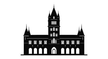 Fototapeta premium Detailed depiction of a gothic castle with multiple towers and arched windows a striking silhouette