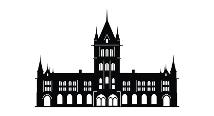 Fototapeta premium Detailed black silhouette of a gothic style castle with multiple towers and arched windows silhouette