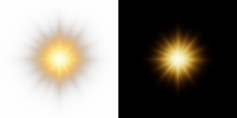 Sparkling star with radiant glow, glowing sunbeam, and lens effect