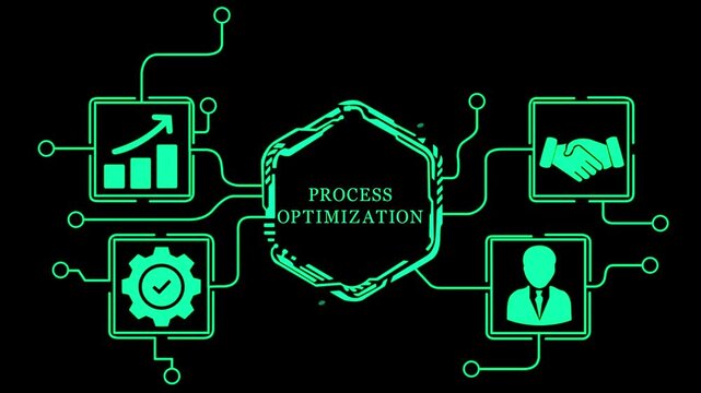 Process Optimization Concept with Icons and Network Connections .4k video animation concept...