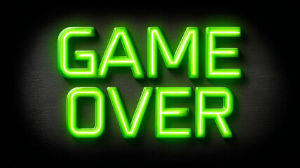 Neon green 'Game Over' sign on dark background