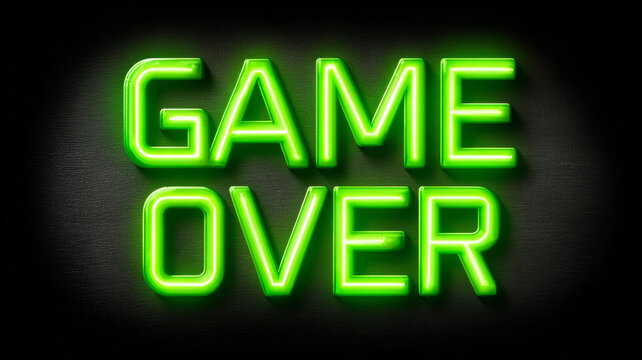 Neon green 'Game Over' sign on dark background - Powered by Adobe