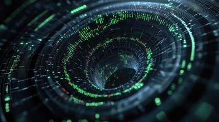 holographic stock market ticker tape, flowing in a complex, three-dimensional spiral, with bullish and bearish trends represented by glowing green and red particles, sophisticated financial data viz.
