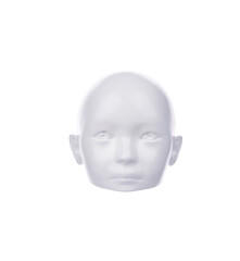 White glossy child mannequin face isolated on a white background.