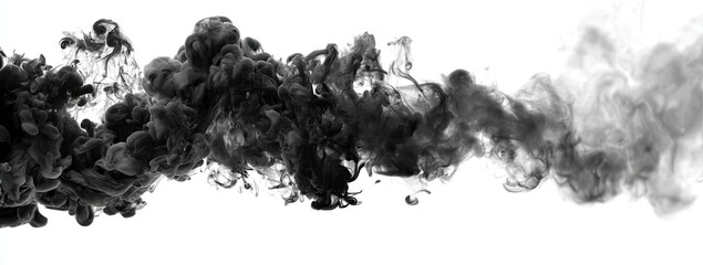 Black ink swirling, dissipating into smoke against a stark white background