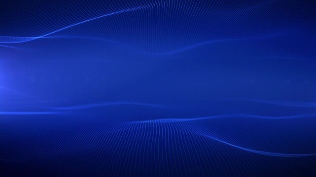 Deep blue wave field with shining light rays, thin flowing lines and soft abstract motion graphics, seamless 4K background, smooth futuristic visual, calm atmosphere. Series of 4 clips, version 4.