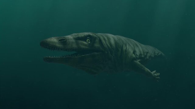 Terrifying Mosasaur Swims Underwater in Murky Dark Prehistoric Ocean