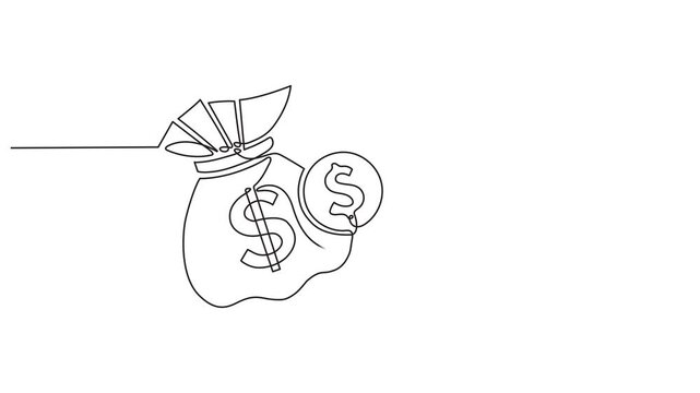 Money bag with euro sign continuous one line drawing animation, Full length animation High quality 4k video, Business symbol concept animated video. Animated technology logo. vector. Business loan.