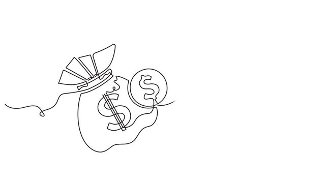 Money bag with euro sign continuous one line drawing animation, Full length animation High quality 4k video, Business symbol concept animated video. Animated technology logo. vector. Business loan.