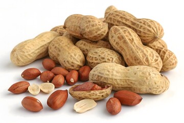 Pile of Peanuts: A close-up shot showcases a pile of peanuts, with some still nestled in their natural shells, and others already shelled to reveal their savory kernels.