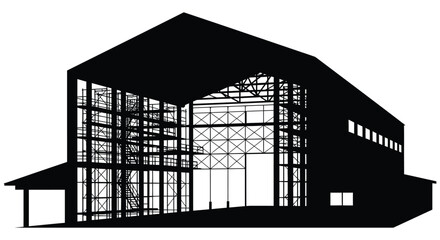 Detailed illustration of a large barn structure with expansive windows a striking silhouette © MIRAJ02