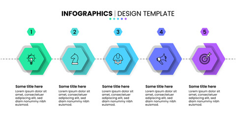 Naklejka na ściany i meble Infographic template. 5 hexagons with line and icons
