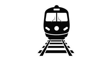 A striking black train front view illustration with railway tracks a bold design silhouette
