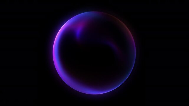 Shiny energy plasma particles orb on dark minimalitic business background. Gradient neon flowing magic sphere with purple and blue shiny waveforms. 4k 60fps looped