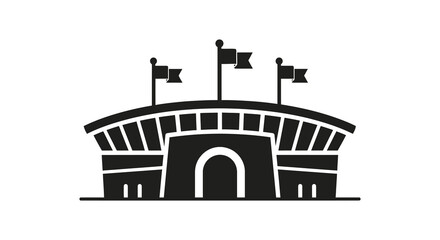 A striking black silhouette of a stadium with flags waving proudly in the breeze silhouette