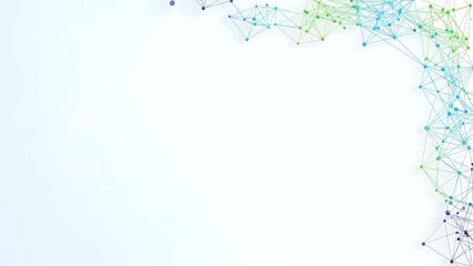 Obraz premium Abstract network connections with geometric nodes and lines in blue and green colors on white background for technology and digital communication concepts.