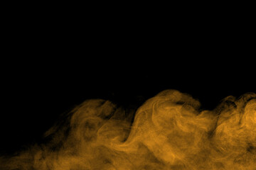 
Sand dust, desert dust smoke texture, flying soil particles, abstract fine sand clouds, golden dust wave effect, isolated on black background. 