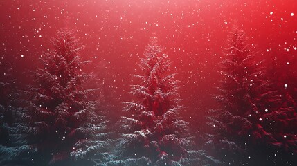 Pine decoration red backdrop snowfall glowing light accents