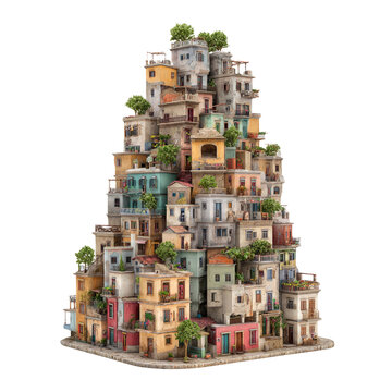 Stacked Village Houses with Trees