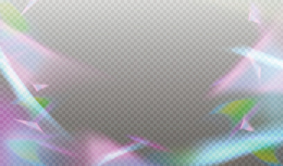 Vector frame border of iridescent holographic gradient background with soft rainbow prism effects on transparent overlay for design template