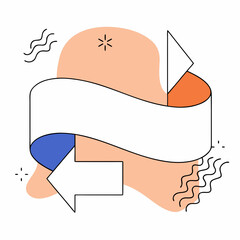Abstract illustration of a white banner wrapped around colorful shapes