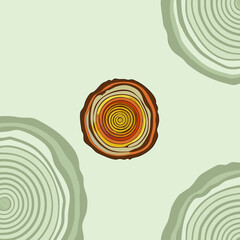 Fototapeta premium Vibrant illustration of tree rings in shades of orange, yellow, and brown on a light green background with two partial rings