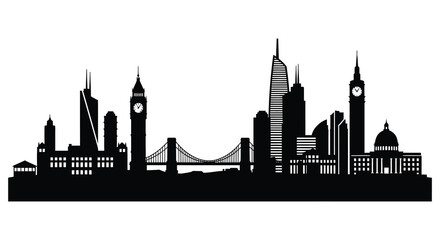 A striking black cityscape view featuring iconic london landmarks in a bold silhouette