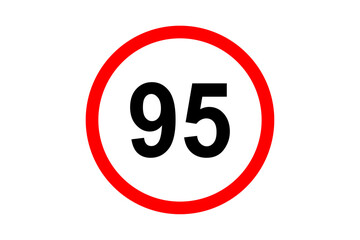 Road and street sign maximum speed 95 on red bordered white circle. Vehicles or traffic speed limit highway, expressway notice symbol 95 km per hour. Vector illustration.